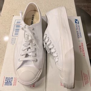 Converse Jack Purcell all white LEATHER sneakers.